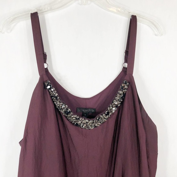 Lane Bryant‎ Plus Size 18 Dress Formal Burgundy Rhinestone Sleeveless Ruffle 227 - Picture 3 of 8